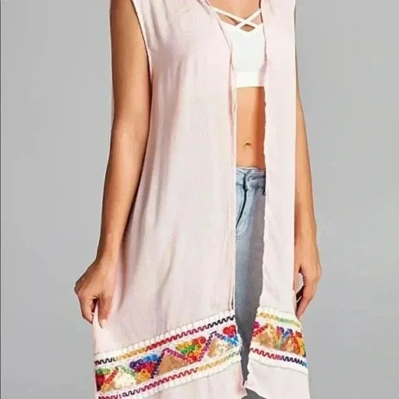 🆕Pink Embroidered Tassel-Front Open Cardigan 3X🆕 - Picture 1 of 4